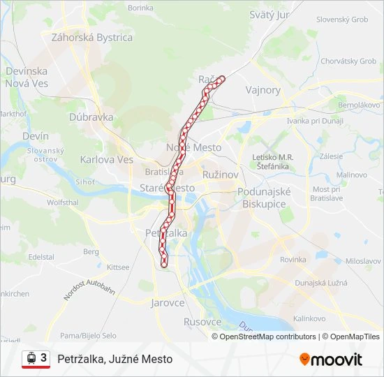 3 električka Mapa linky