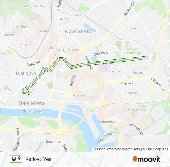 9 električka Mapa linky