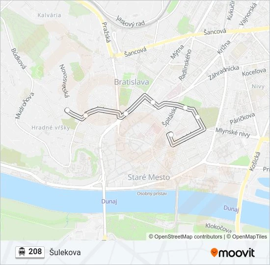 208 Trolejbus Mapa linky