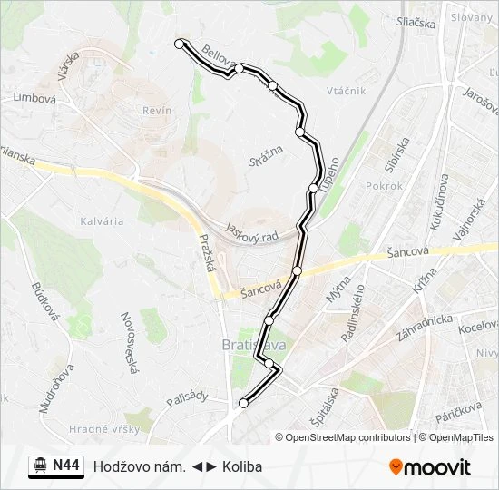 N44 Trolejbus Mapa linky