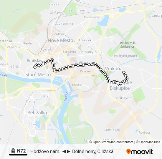 N72 Trolejbus Mapa linky