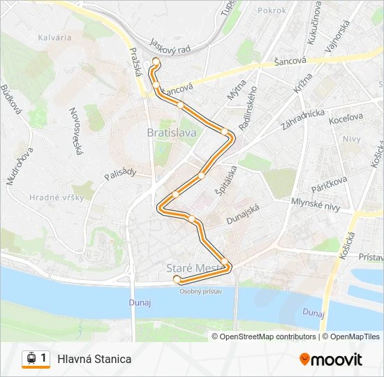 1 električka Mapa linky