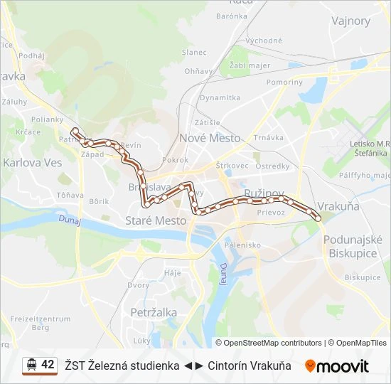 42 Trolejbus Mapa linky