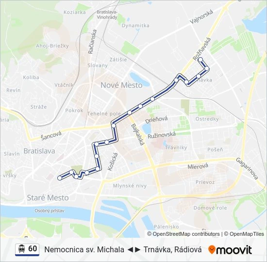 60 Trolejbus Mapa linky