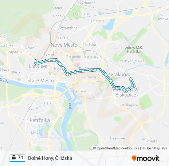 71 Trolejbus Mapa linky