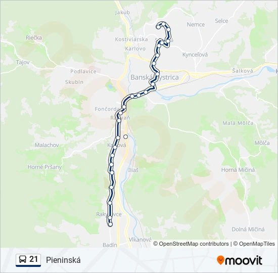 21 autobus Mapa linky