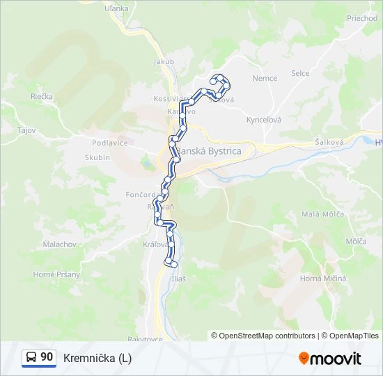 90 autobus Mapa linky