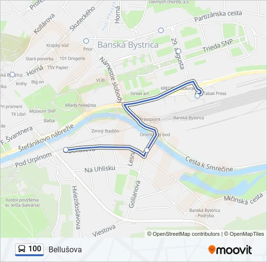 100 autobus Mapa linky