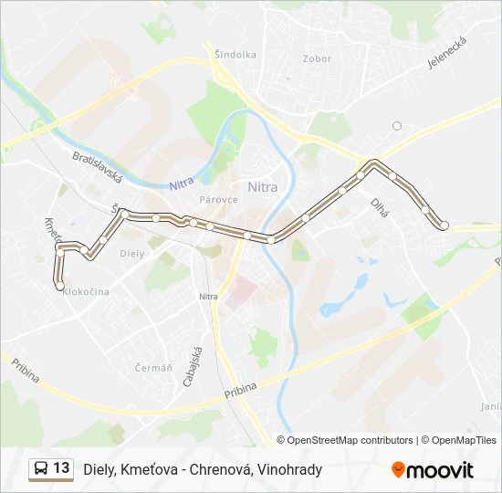 13 autobus Mapa linky