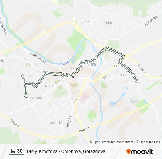30 autobus Mapa linky