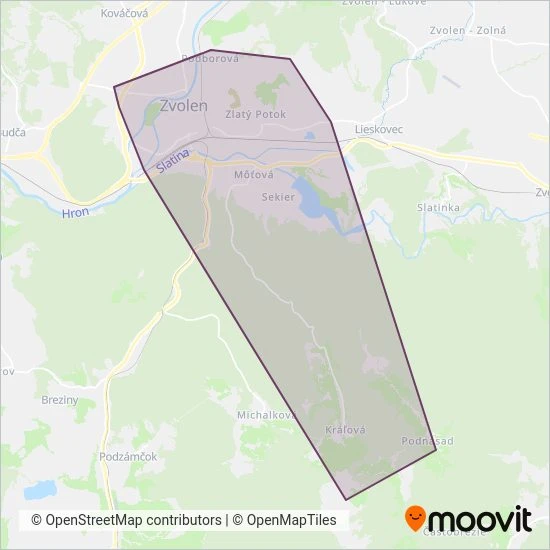 Mapa oblasti pokrytia Slovenská autobusová doprava Zvolen, a.s.