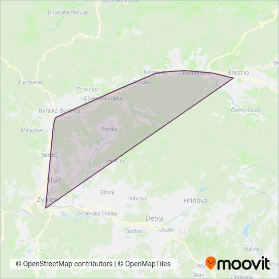 Mapa oblasti pokrytia Železničná spoločnosť Slovensko, a.s.
