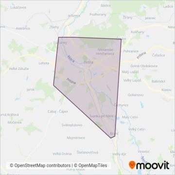 Mapa oblasti pokrytia Arriva Nitra