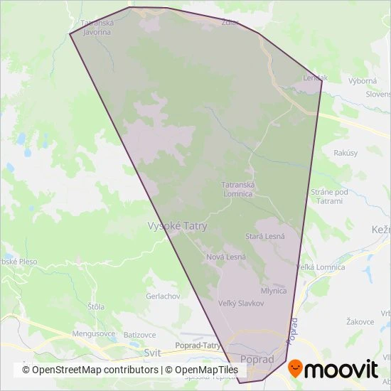 Mapa oblasti pokrytia SAD Poprad