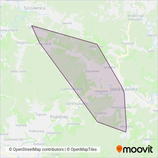 Mapa oblasti pokrytia BUS KARPATY spol. s r.o