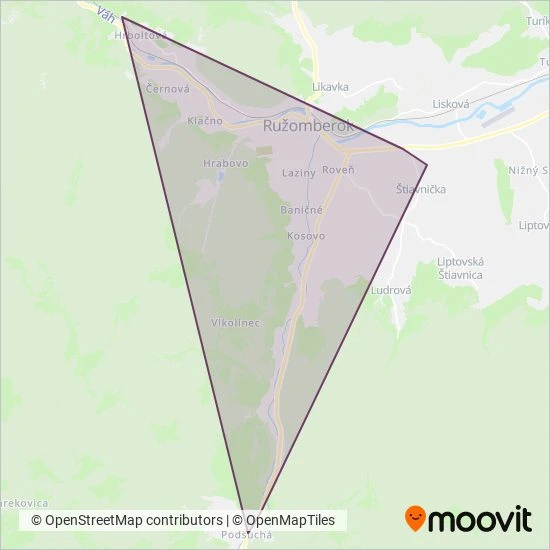 Mapa oblasti pokrytia ARRIVA Liorbus, a.s. - prev. Ružomberok