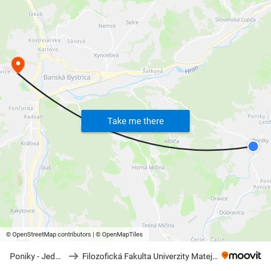 Poniky - Jednota to Filozofická Fakulta Univerzity Mateja Bela map